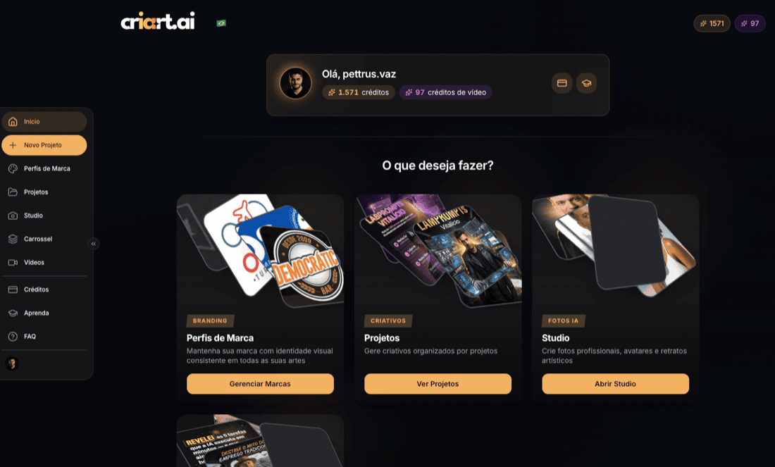 Painel do Criart.ai